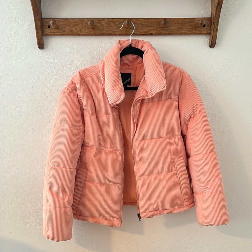 Corduroy Puffer Jacket in Coral